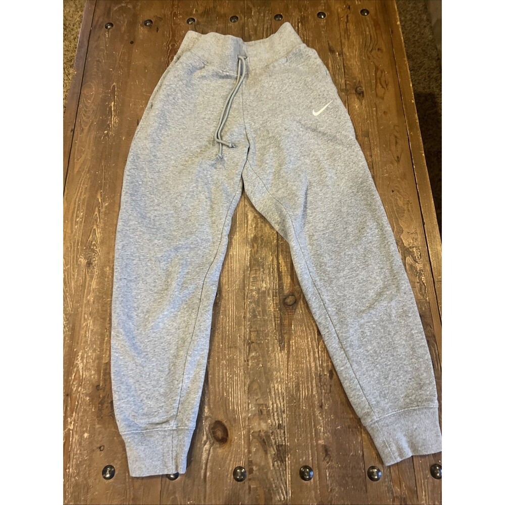 Nike Women’s Small Gray Fleece Jogger Sweatpants Swoosh Drawstring Cuffed